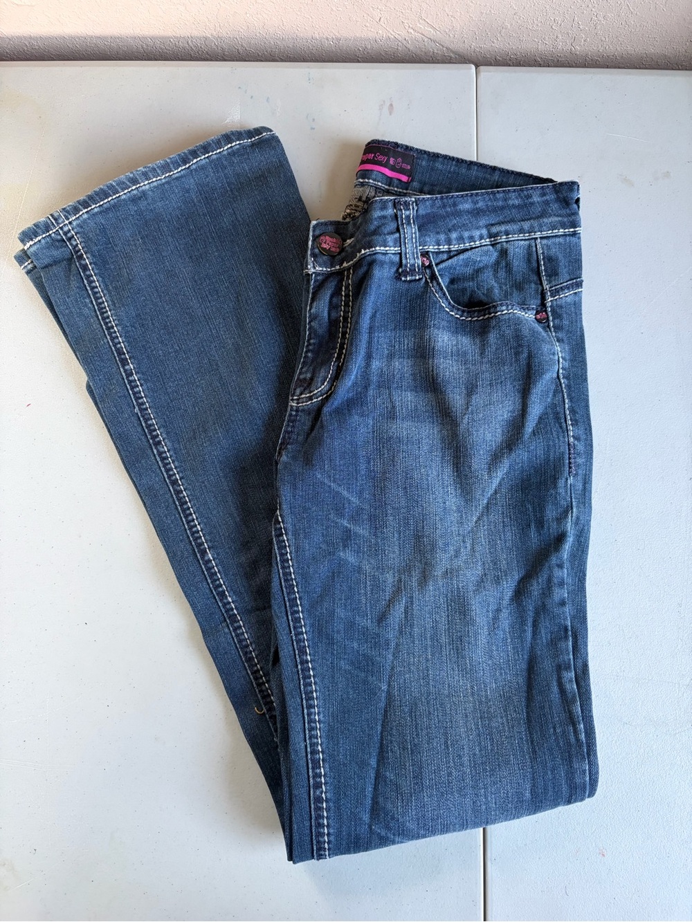 Rock Paper Sexy Y2K Low Rise Jeans Geometric Back Pocket Size 9